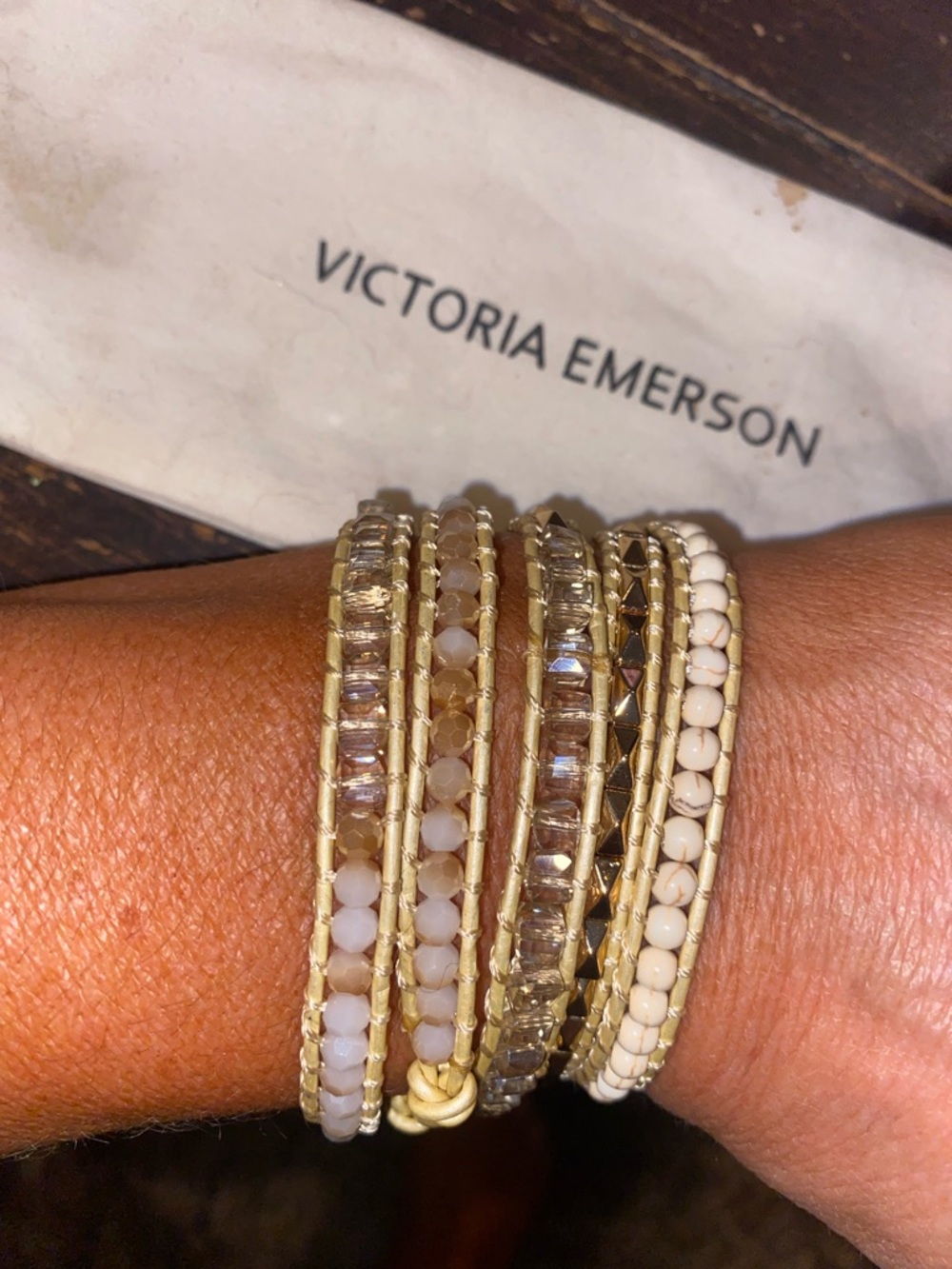 Victoria Emerson Cream & Gold Multi-Strand Beaded Wrap Bracelet NEW❗️